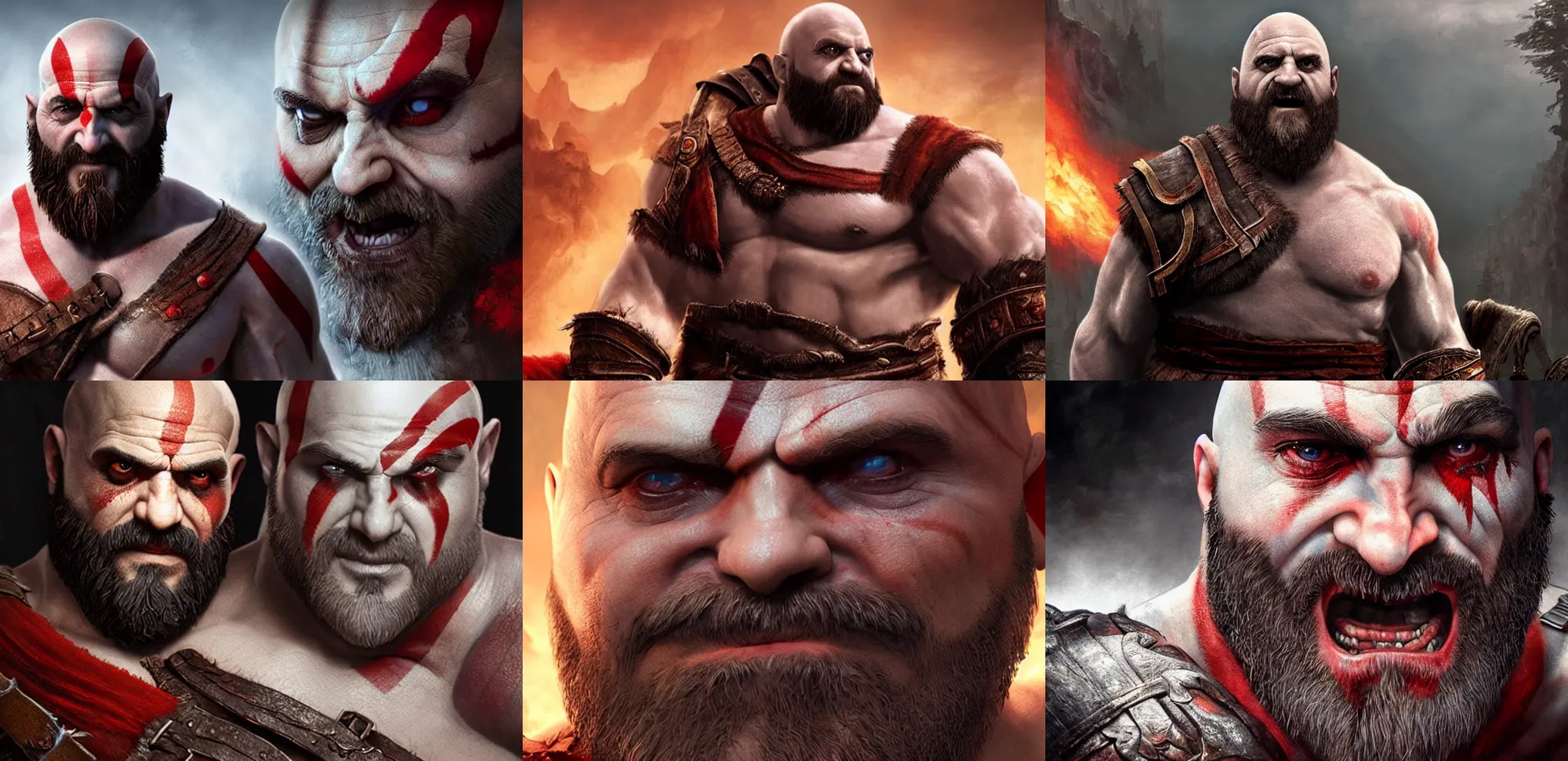 Prompt: danny devito as kratos in the latest God of War title, PS6 exclusive, AAA graphics, 4k, HDR, dramatic lighting, war deity, painted by Tom Bagshaw