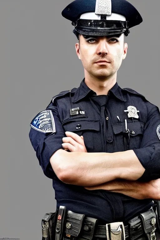 Image similar to london police officer heroically posing, highly detailed, digital art, sharp focus, trending on art station