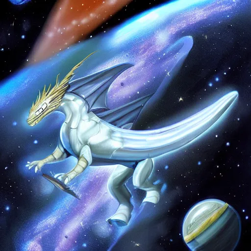 Prompt: space dragon, illustration by michael wellen, smooth shading, dynamic pose, hubble telescope