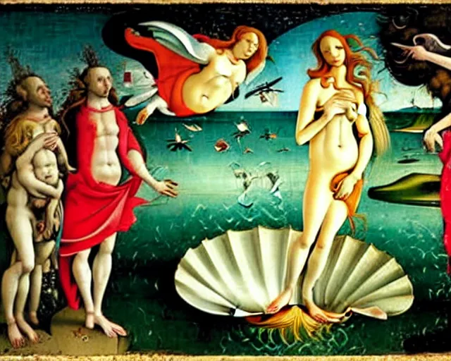 Image similar to THE BIRTH OF VENUS by SANDRO BOTTICELLI painting by Hieronymus Bosch