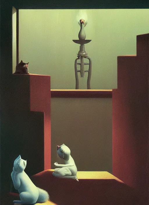 Image similar to a waterfall of nun-cats Edward Hopper and James Gilleard, Zdzislaw Beksinski, Mark Ryden, Wolfgang Lettl highly detailed