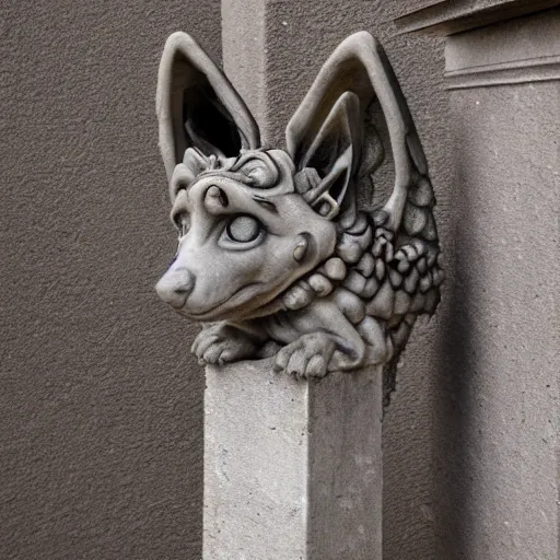 Image similar to gothic gargoyle corgi with wings made of stone, uncropped, photography