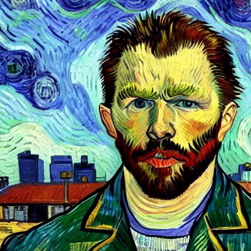 Image similar to grand theft auto ( gta ) vincent van gogh style self - portrait, popular on artstation