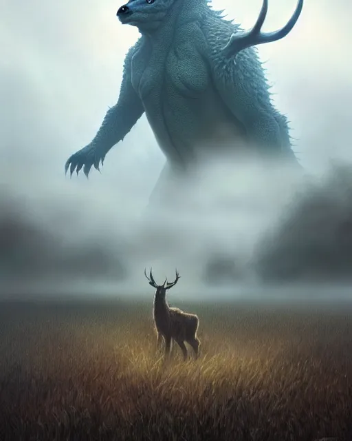 concept art of a massive kaiju creature, standing in a | Stable ...