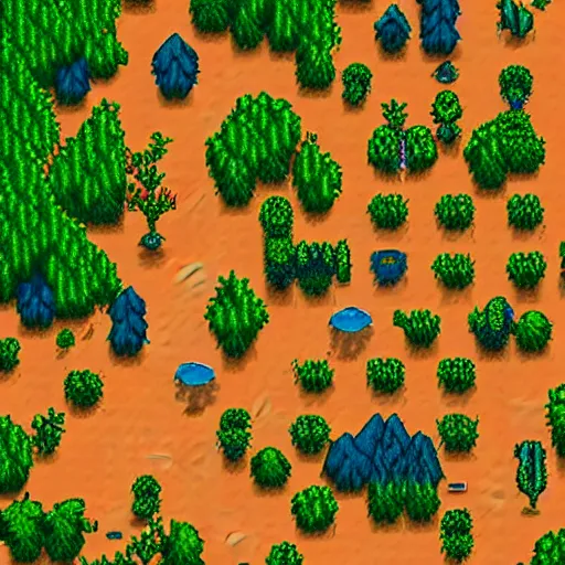 Image similar to aerial photorealistic view 3d terrain stardew valley