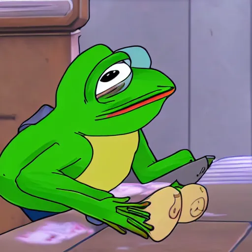 Image similar to Screenshot of Pepe the frog as an Overwatch hero