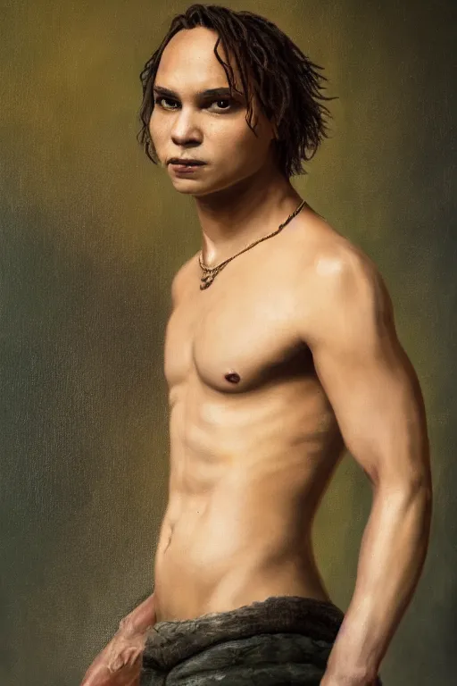 Image similar to Frank Dillane as Puck full body, oil on canvas,intricate portrait, 8k, highly professionally detailed, HDR, CGsociety