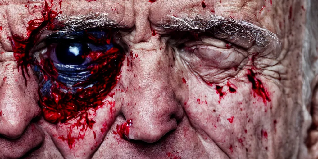 Prompt: a creepy photograph of an insanr joe biden bleeding from his eyes 8k Resolution