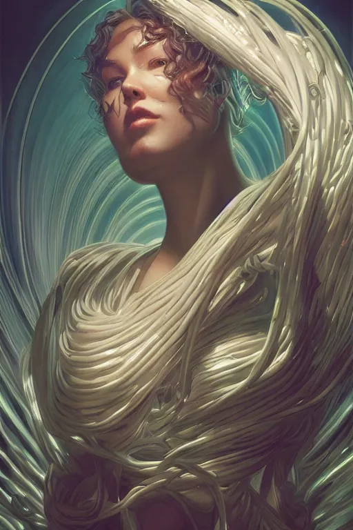 Image similar to ultra realistic illustration, cinema 4 d art, cables fat man drawing, jade background, elegant, highly detailed, digital painting, concept art, intricate, swirl, smooth, sharp focus, illustration, art by artgerm and greg rutkowski and alphonse mucha