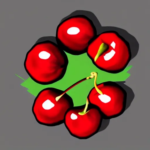 Prompt: Artstation digital art render three cherries together on a table