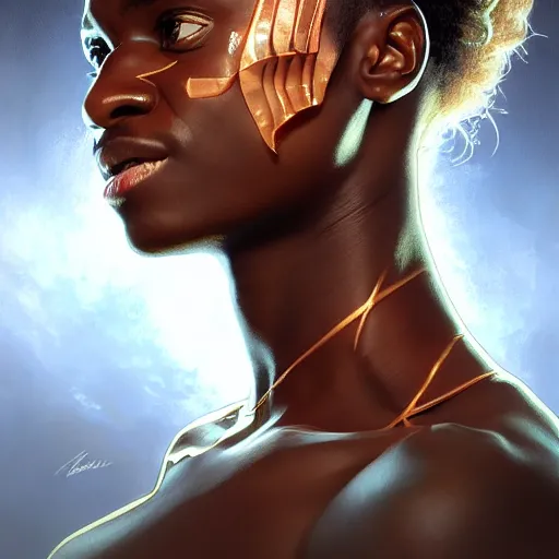 Image similar to Sadio Mane undergoing forehead reduction surgery, D&D, fantasy, intricate, elegant, highly detailed, digital painting, artstation, concept art, matte, sharp focus, illustration, art by Artgerm and Greg Rutkowski and Alphonse Mucha