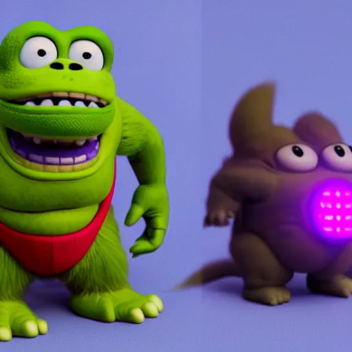 Image similar to donald trump godzilla yoda donkey kong pikachu yeti shrek super mario homer groot waluigi darth vader mike wazowski, highly detailed, extremely high quality, hd, 4 k, 8 k, professional photographer, 4 0 mp, lifelike, top - rated, award winning, cinematic, realistic, detailed lighting, detailed shadows, sharp, no blur, edited, corrected, trending