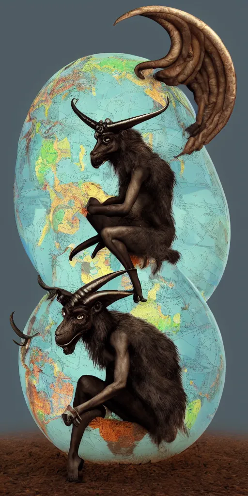 Prompt: a photorealistic render of baphomet sitting on a bloody earth globe, highly detailed, artstation, trending,