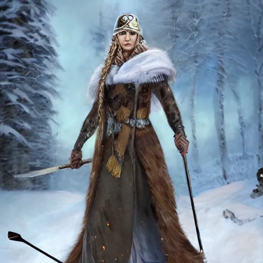 Prompt: there once was a norse goddess named skadi a winter ruler in huntress'body an expert at skiing her enemies fleeing ester ledecka she did embody..., digital art, irina french, heraldo ortega, mandy jurgens, golden ratio, art canvas, award winning, masterpiece trending on artstation 8 k 1 5 0 mpx