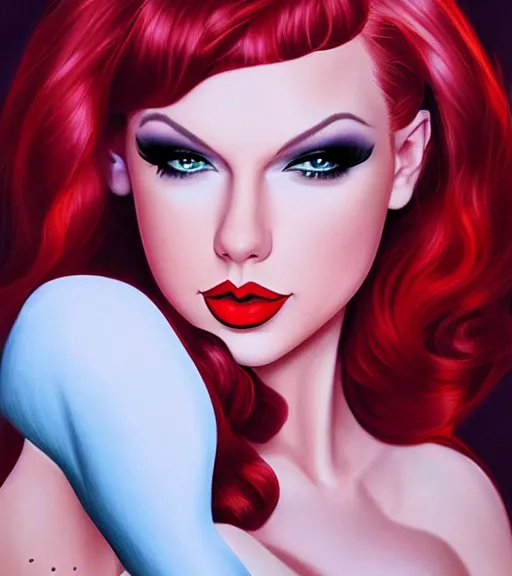 Image similar to Taylor Swift cosplaying as jessica rabbit, by artgerm, deviantart