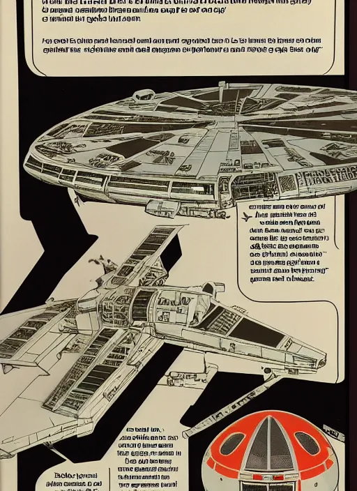 Image similar to airplane safety card on on how to evacuate the millennium falcon, glossy, extremely detailed, diagrams, intricate text, star wars themed.