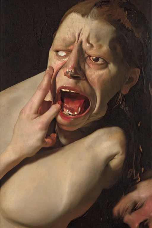 Prompt: a woman enraged, part by Jenny Saville, part by Vermeer