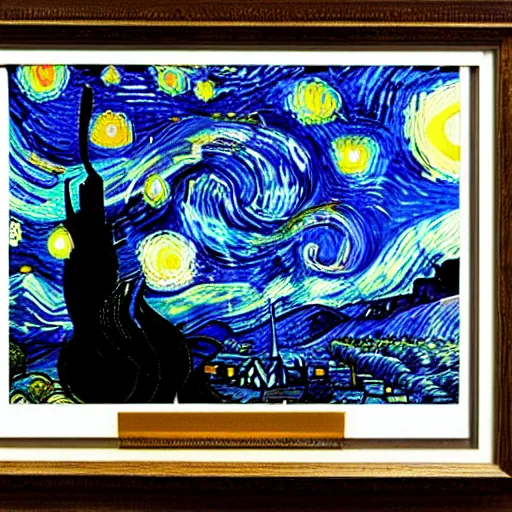 Image similar to van goh a starry night with kittens staring at the moon