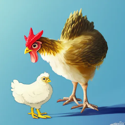 Image similar to a chicken animal wearing a small chicken-sized golden crown on its head. Against a white background. By Makoto Shinkai, Stanley Artgerm Lau, WLOP, Rossdraws, James Jean, Andrei Riabovitchev, Marc Simonetti, krenz cushart, Sakimichan, trending on ArtStation, digital art. Animal photo.