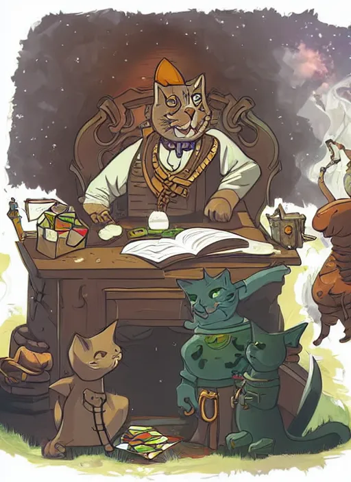 Image similar to powerful wizard cat playing dungeons and dragons, character design white background, by simon kennedy, studio muti