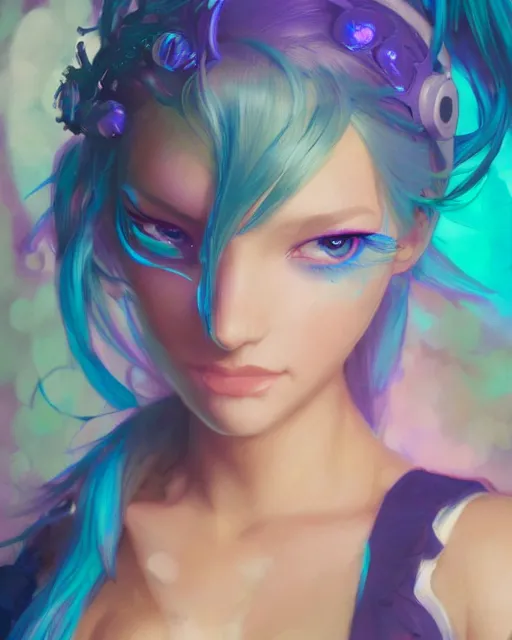 Image similar to pretty girl djing at a rave, blue hair, rem rezero, sharp focus, digital painting, 8 k, concept art, art by wlop, artgerm, greg rutkowski and alphonse mucha