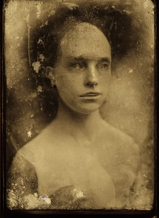 Prompt: old wetplate daguerreotype portrait, negative burn, explosion of data fragments, fractal, intricate, elegant, highly detailed, parallax, leica, medium format, subsurface scattering, by jheronimus bosch and greg rutkowski and louis jacques mande daguerre