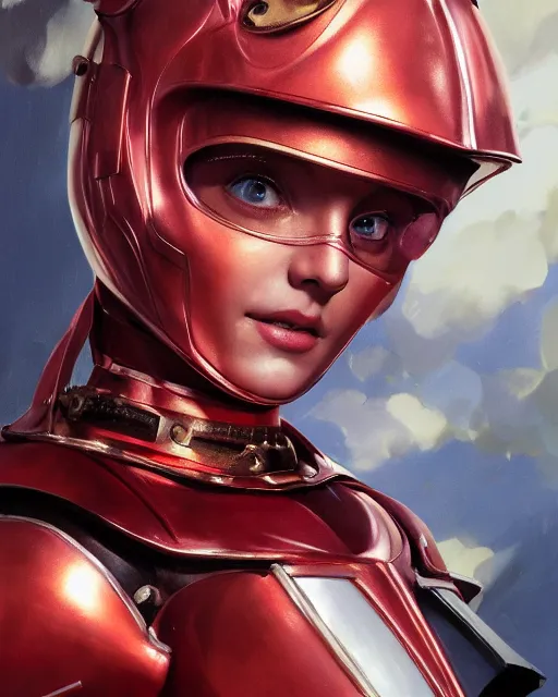 Image similar to highly detailed full body character portrait helmet magical red head girl Tokusatsu Suit concept painting with detailed face by J. C. Leyendecker and Edmund Blair, octane render, 8k, high quality, award winning masterpiece, HDR,