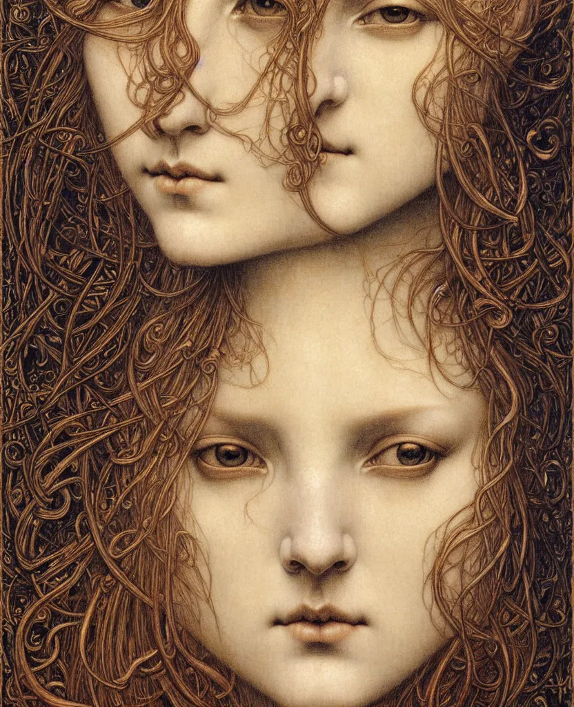 Image similar to detailed realistic beautiful young medieval queen face portrait by jean delville, gustave dore and marco mazzoni, art nouveau, symbolist, visionary, gothic, pre - raphaelite. horizontal symmetry