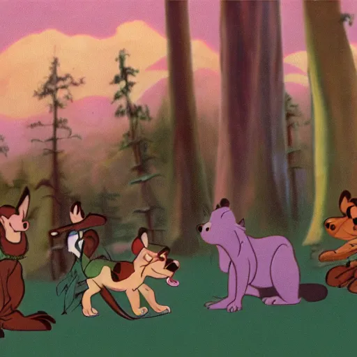 Image similar to 1940s disney film about talking forest animals super high detail