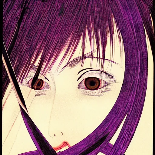 Image similar to prompt : portrait of muse soft light painted by takato yamamoto, purple rinnegan eyes, inspired by ninja anime, smooth face feature, intricate oil painting, high detail, sharp high detail, manga and anime