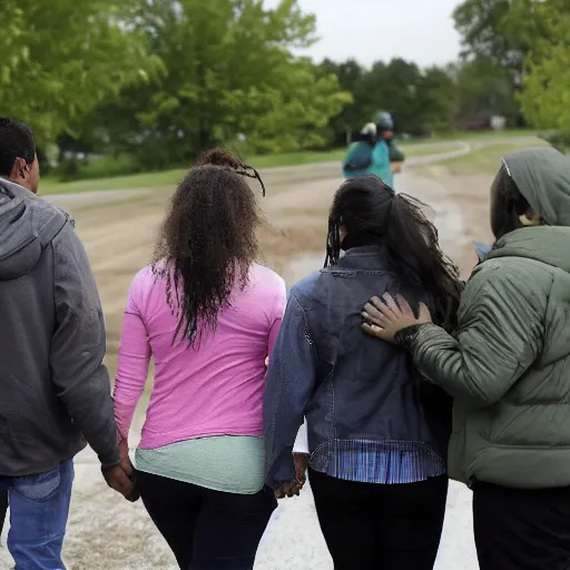 Image similar to a mom accused of bullying at aa farm in suburban chicago, illinois, tuesday, septembera & m holds hands on prompt hearing by hundreds of migrants and their communities at large in wisconsin and illinois. style of stormy beings