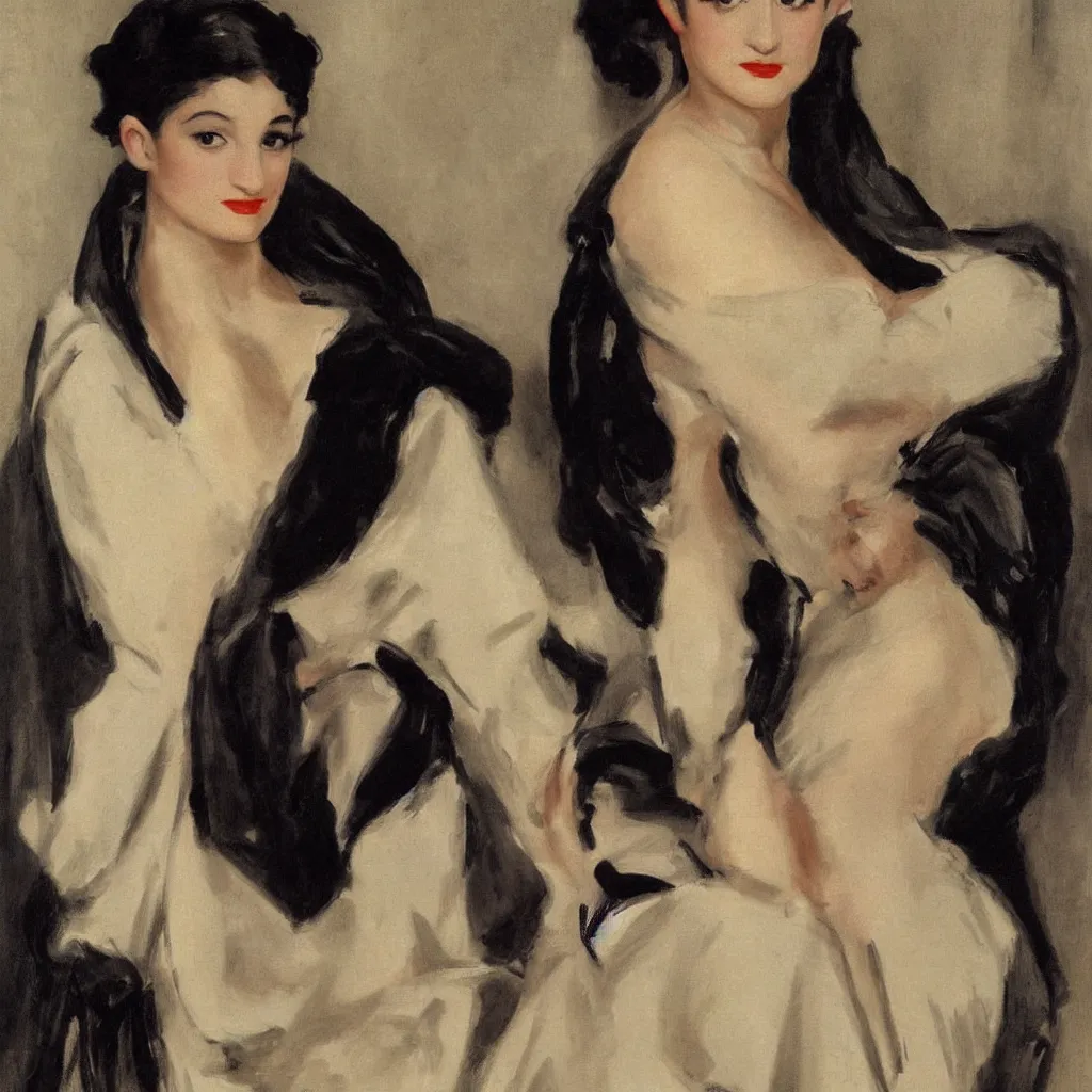 Image similar to portrait, sensual art deco depiction of ariana grande in a toga, black eyes, by john singer sargent