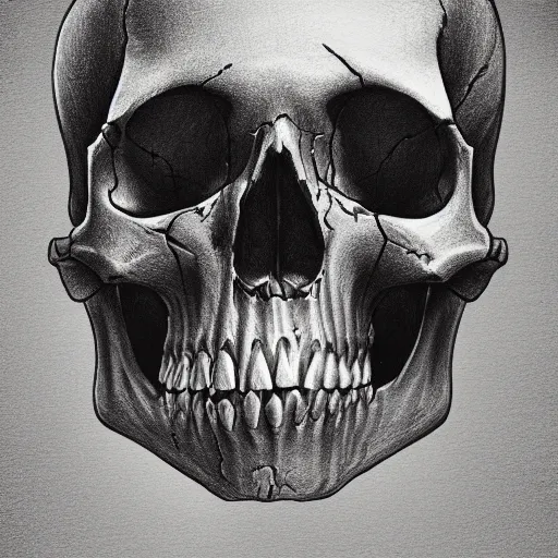 Prompt: drawing of a skull, digital art, dramatic lighting, ultra detail, creepy, book cover