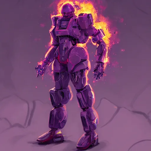 Image similar to Character design sketch with body made of Purple Lava and fire, mecha humanoid with cyberpunk bomber jacket, concept art character, organic, deep shadows by Heri Irawan, d&d art, fantasy, painted, 4k, high detail, sharp focus, artstation