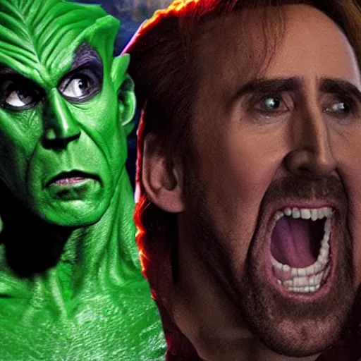 Image similar to Nicolas Cage as the Green Goblin