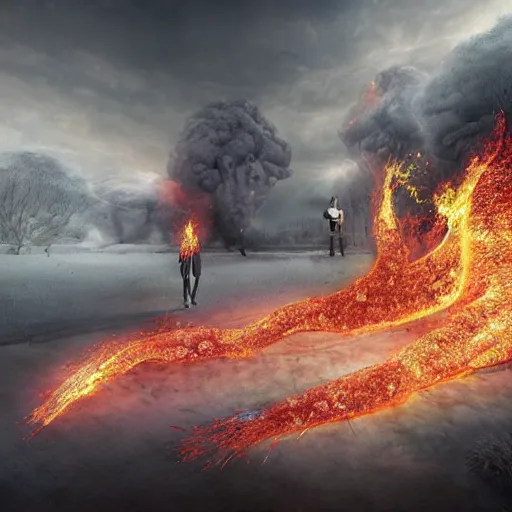 Prompt: extremely realistic Pulsing elemental Middle orders Dominions Virtues figure infused with crystalline fire Painting by Erik Johansson