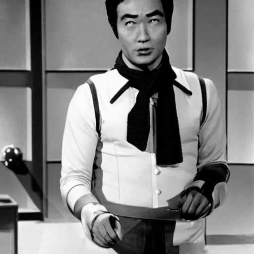 Image similar to an asian guys in a 1970 bastman costume tv show