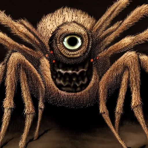 Prompt: a creature from a major horror hollywood movie, spider with glowing veins and many eyes