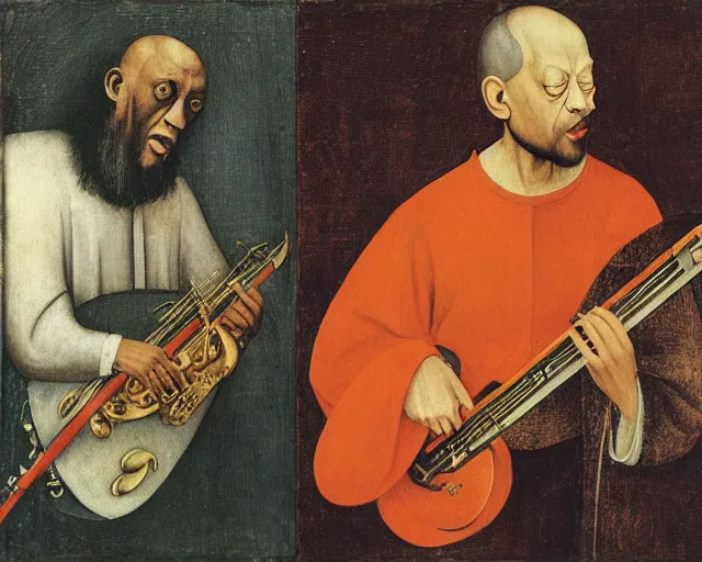 Image similar to ornette coleman and marc ribot by hieronymus bosch
