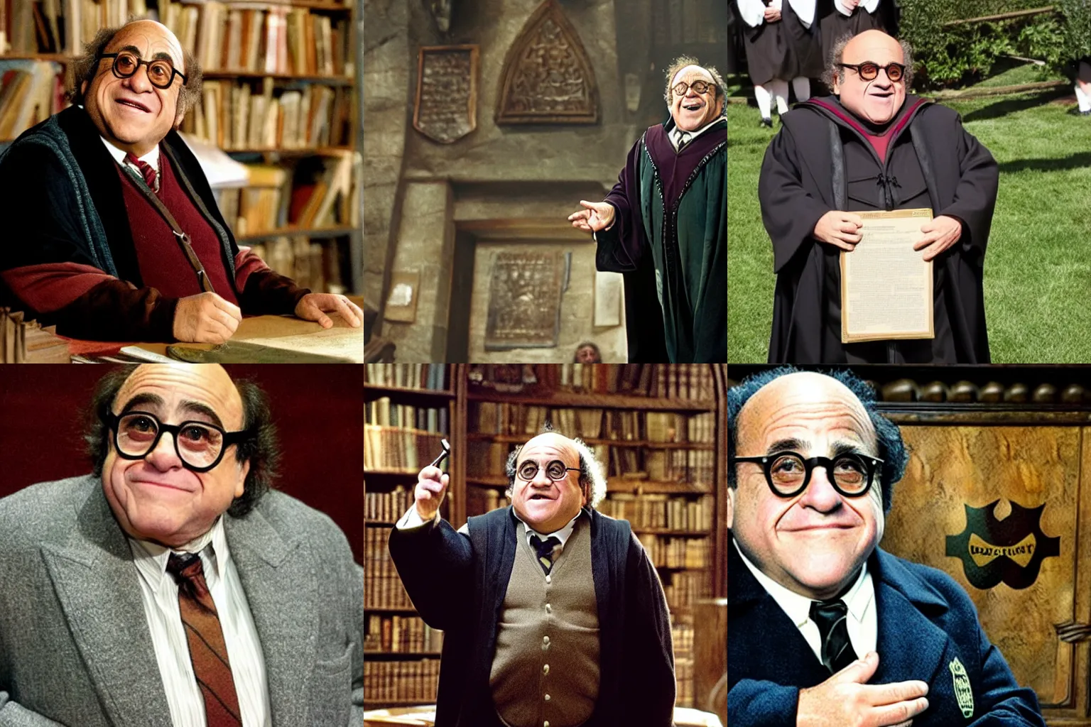 Prompt: Danny Devito as the headmaster of Hogwarts