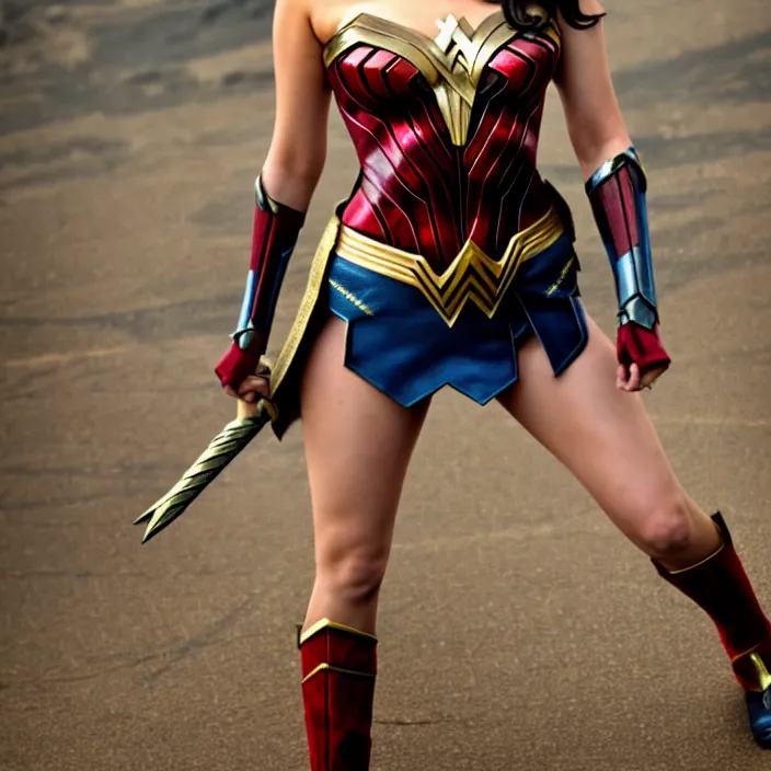 Prompt: professional full length photograph of elizabeth olsen as wonder woman. Extremely detailed. 8k