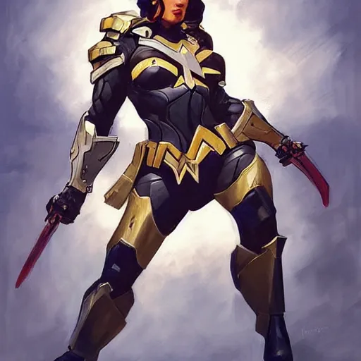 Image similar to greg manchess portrait painting of armored punisher wonderwoman as overwatch character, medium shot, asymmetrical, profile picture, organic painting, sunny day, matte painting, bold shapes, hard edges, street art, trending on artstation, by huang guangjian and gil elvgren and sachin teng