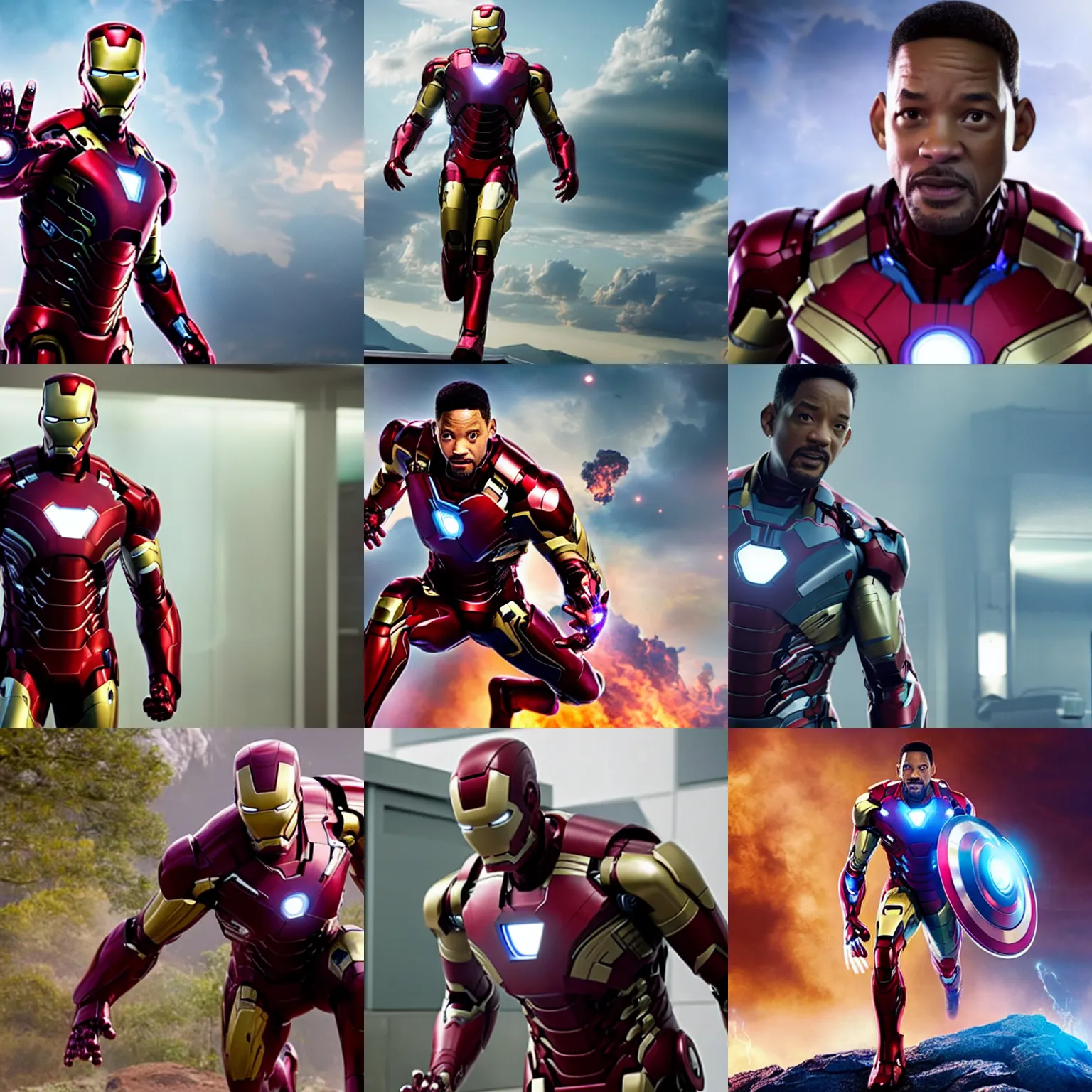 Prompt: A still of Will Smith as Iron-Man on Avengers Endgame, award winning photo, unreal engine, highly detailed features