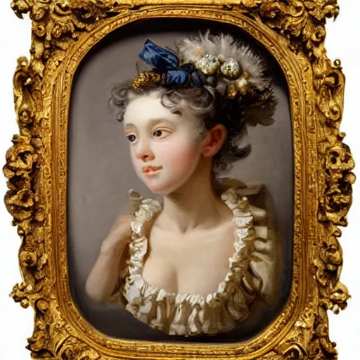 Prompt: a girl made from teeth and bones, painting by francois boucher, sad googly eyes