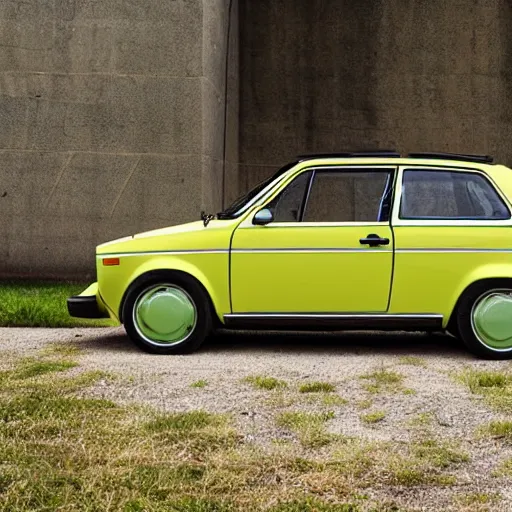 Prompt: 1980 Volkswagen designed by a lime, product photo,