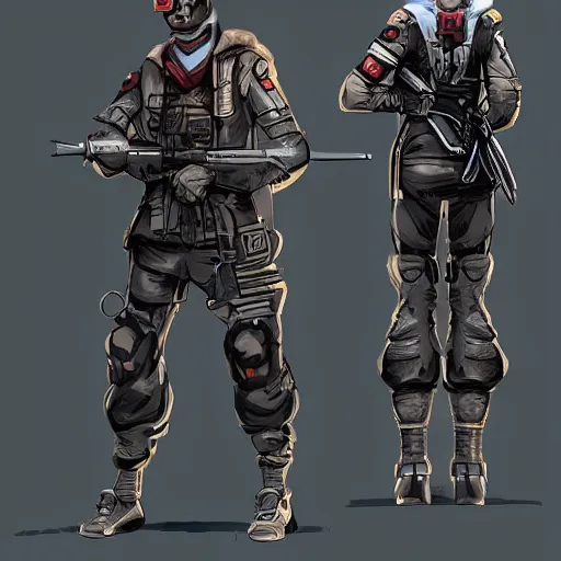 Image similar to character concept design of a cyberpunk soldier