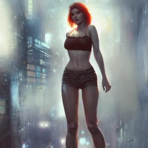 Prompt: bella thorne wearing crop top, hyperrealistic full figure, bladerunner street alley, art of elysium by frank frazetta and by jeremy mann, fantasy art, photo realistic, dynamic lighting, artstation, full figure poster, volumetric lighting, very detailed face, 4 k, award winning