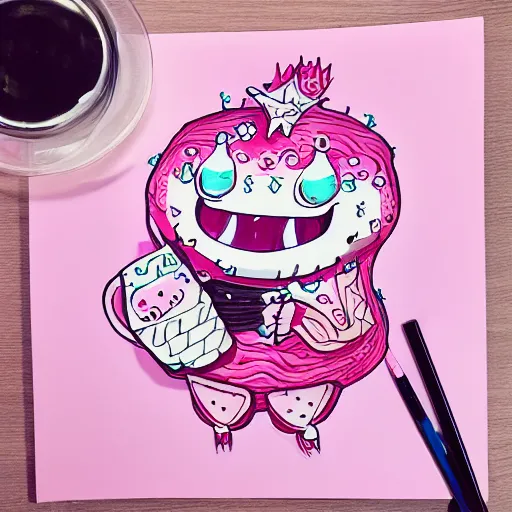 Image similar to cute pink ice cream monster practising self care, intricate artwork, uwu anime, digital painting, beautiful