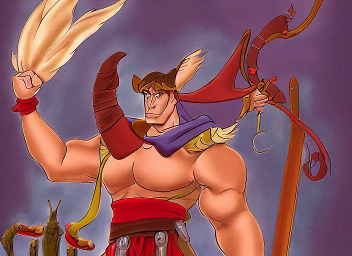 Image similar to official digital painting artwork of a male warrior character by don bluth.