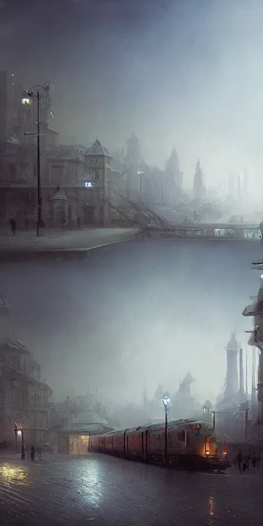 Image similar to 2 0 4 5 train station city landscale, concept art, illustration, highly detailed, artwork, hyper realistic, in style of ivan aivazovsky